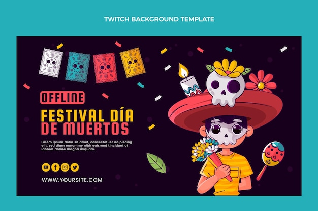 Hand drawn flat dia de muertos twitch background