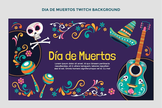 Hand drawn flat dia de muertos twitch background