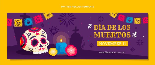 손으로 그린 평면 dia de muertos 트위터 표지 템플릿