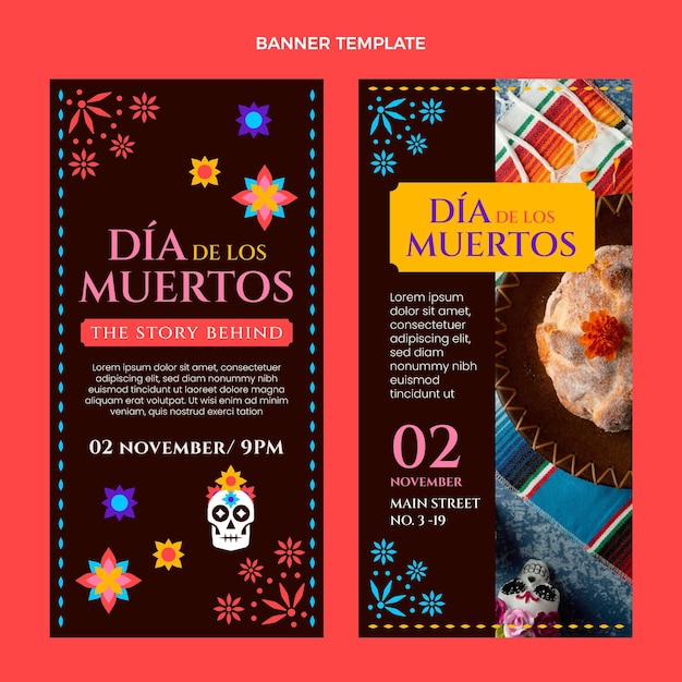 Set di banner verticali dia de muertos piatti disegnati a mano