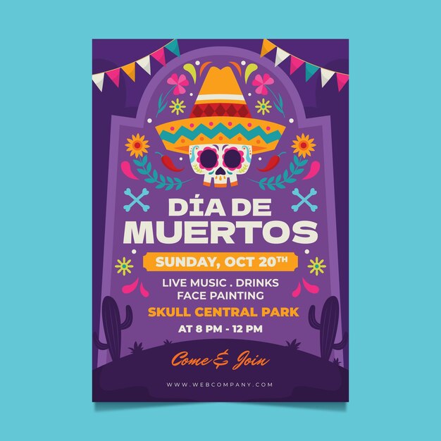 手描きのフラットdiademuertos垂直ポスターテンプレート