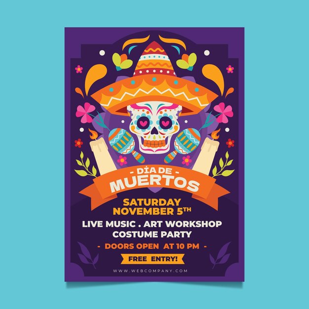 手描きのフラットdiademuertos垂直ポスターテンプレート