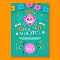 Vettore gratuito modello di poster verticale piatto dia de muertos disegnato a mano