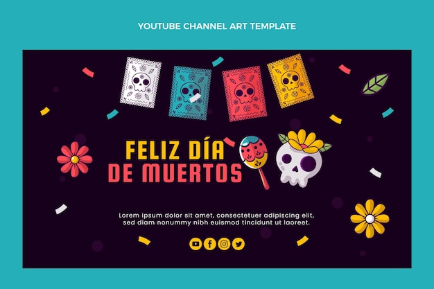 Hand drawn flat dia de muertos youtube channel art