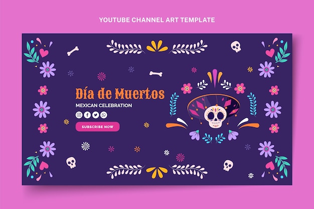 손으로 그린 플랫 dia de muertos youtube 채널 아트