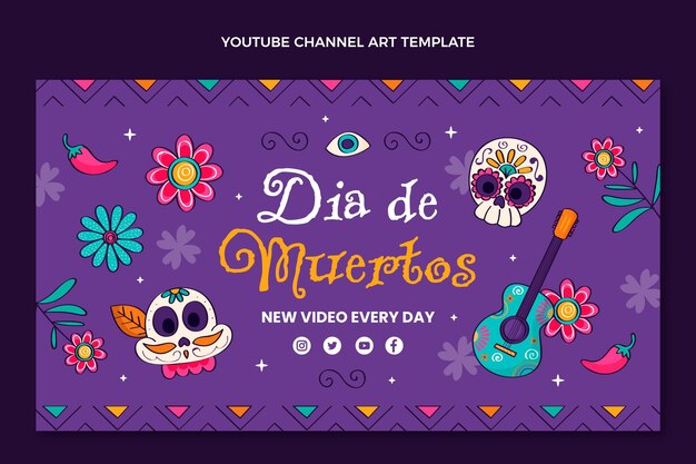 Hand drawn flat dia de muertos youtube channel art