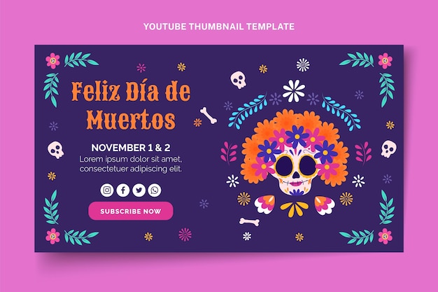 Нарисованная рукой плоская миниатюра dia de muertos на YouTube