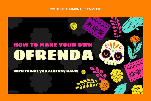 Нарисованная рукой плоская миниатюра dia de muertos на YouTube