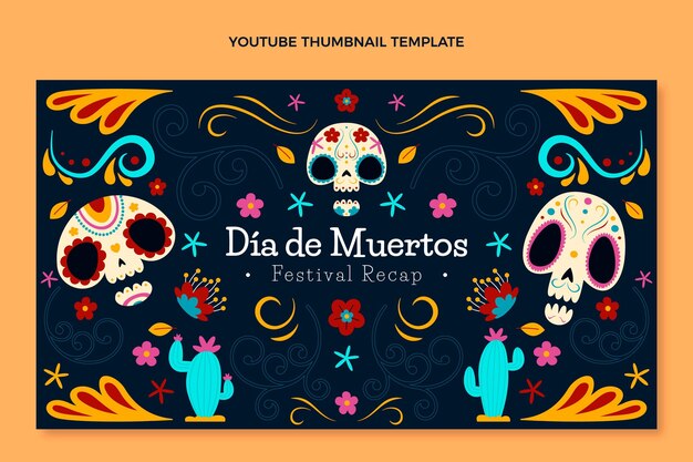 Hand drawn flat dia de muertos youtube thumbnail