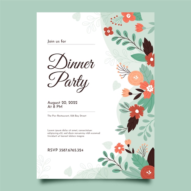 Free vector hand drawn flat dinner invitation