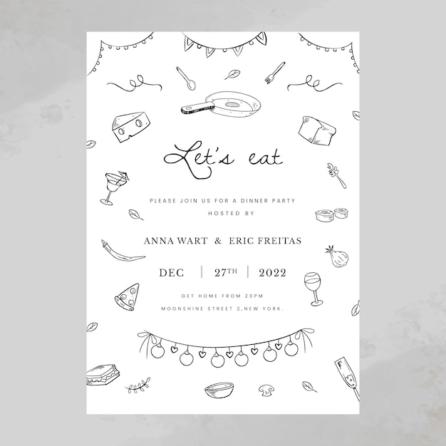 Hand drawn flat dinner invitation