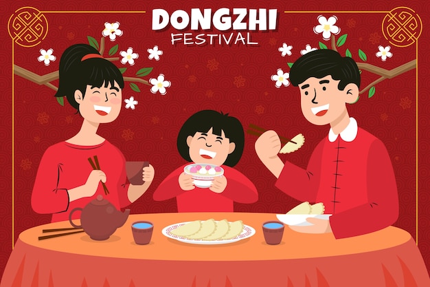 Vettore gratuito fondo piatto disegnato a mano del festival di dongzhi