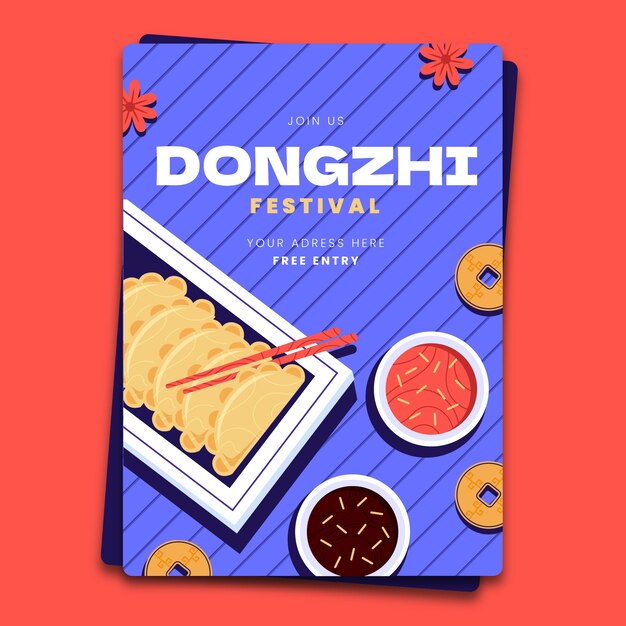 Hand drawn flat dongzhi festival greeting card template