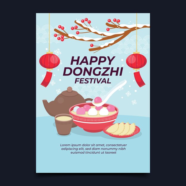 Hand drawn flat dongzhi festival greeting card template