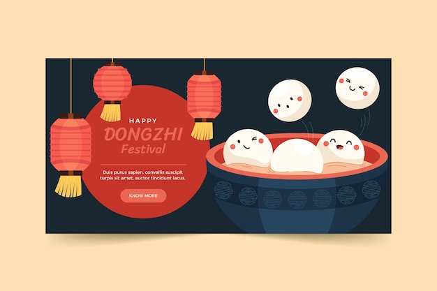 Banner orizzontale del festival dongzhi piatto disegnato a mano