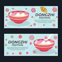 Free vector hand drawn flat dongzhi festival horizontal banners set