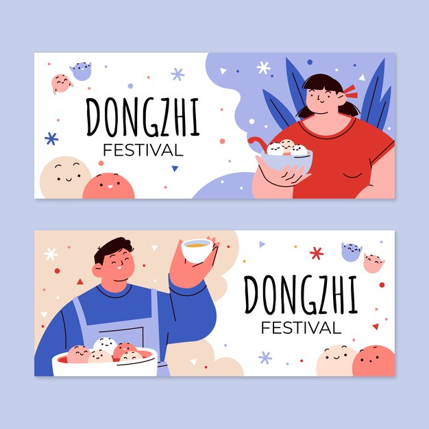 Hand drawn flat dongzhi festival horizontal banners set