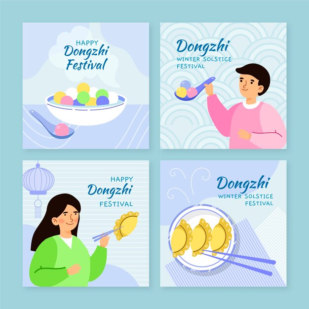 Hand drawn flat dongzhi festival instagram posts collection