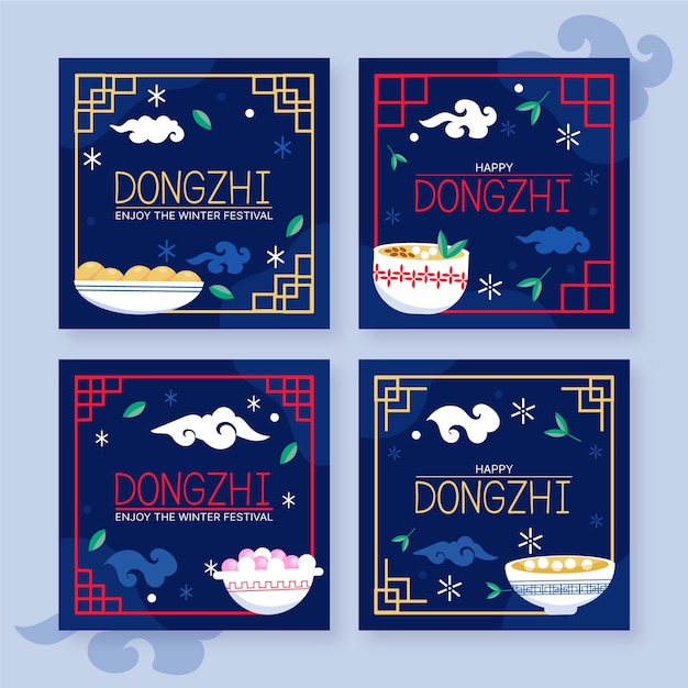 Hand drawn flat dongzhi festival instagram posts collection