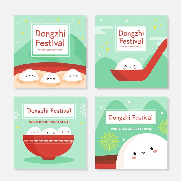 Free vector hand drawn flat dongzhi festival instagram posts collection