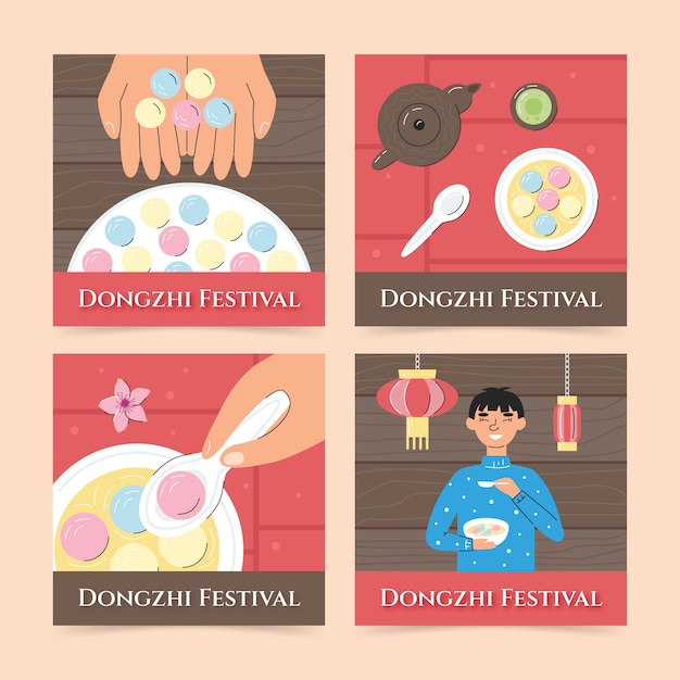 Hand drawn flat dongzhi festival instagram posts collection