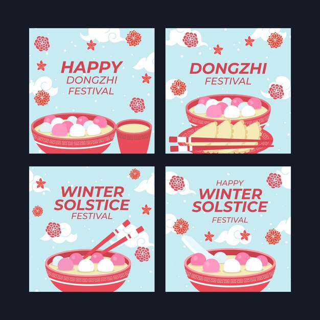 Hand drawn flat dongzhi festival instagram posts collection