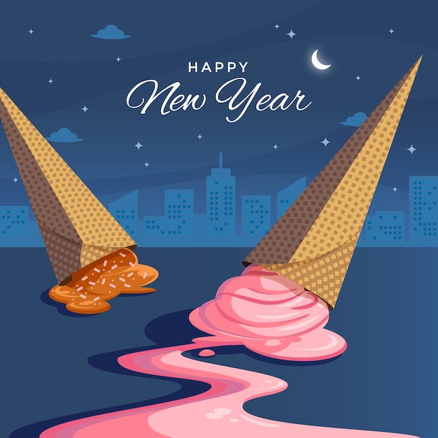 Hand drawn flat drop ice cream to the floor tradition illustration