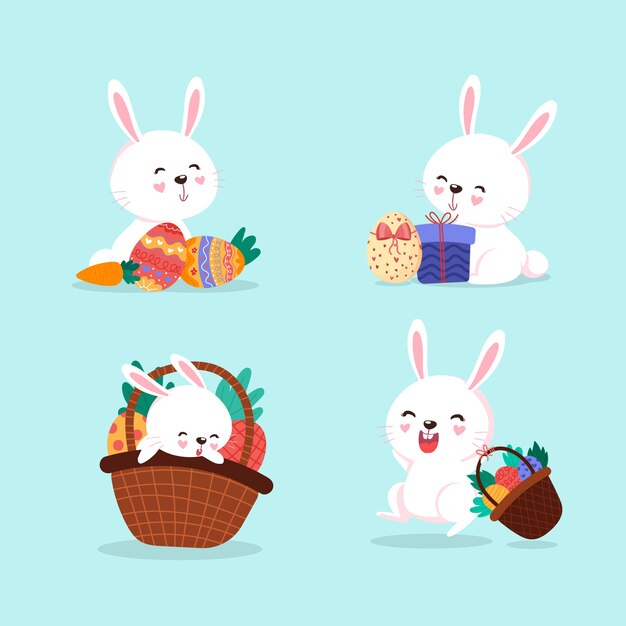 Free vector hand drawn flat easter bunny collection