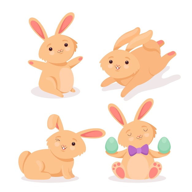 Free Vector hand drawn flat easter bunny collection