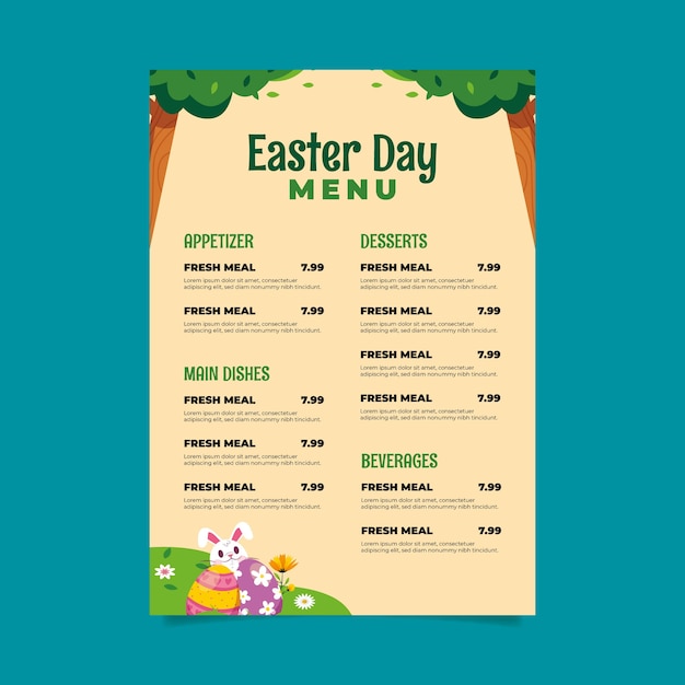 Free vector hand drawn flat easter menu / brunch