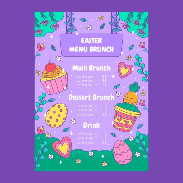 Hand drawn flat easter menu / brunch