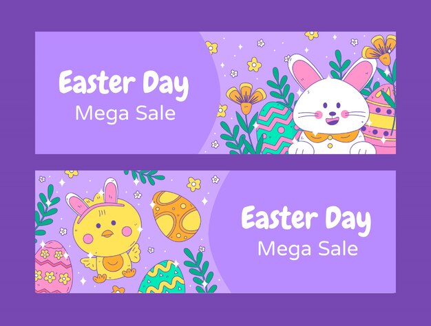 Hand drawn flat easter sale banner