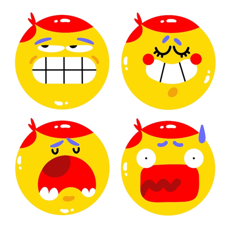 無料Vector 手描きフラット絵文字ステッカー セット