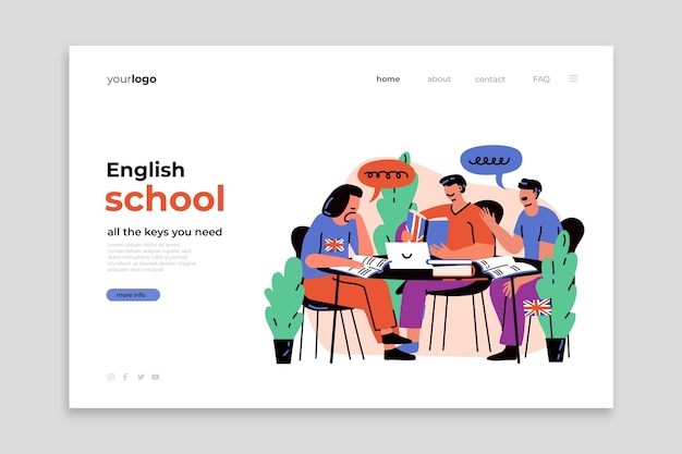 Free vector hand drawn flat english school landing page