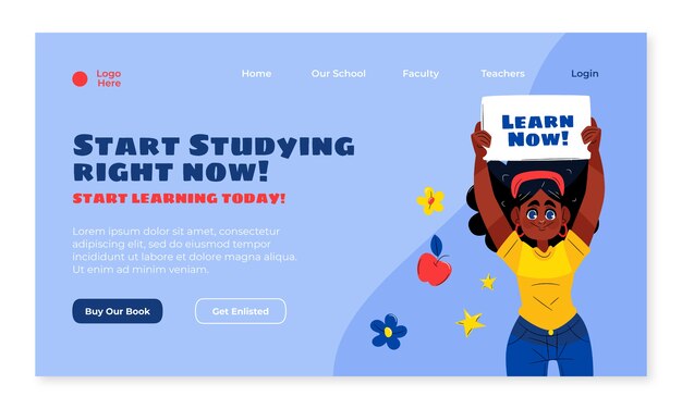 Hand drawn flat english school landing page