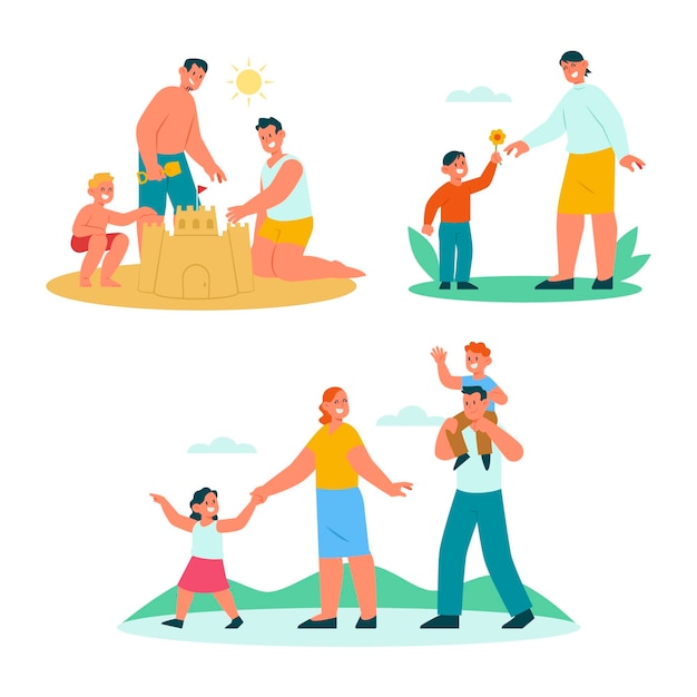 Free Vector hand drawn flat family scenes collection