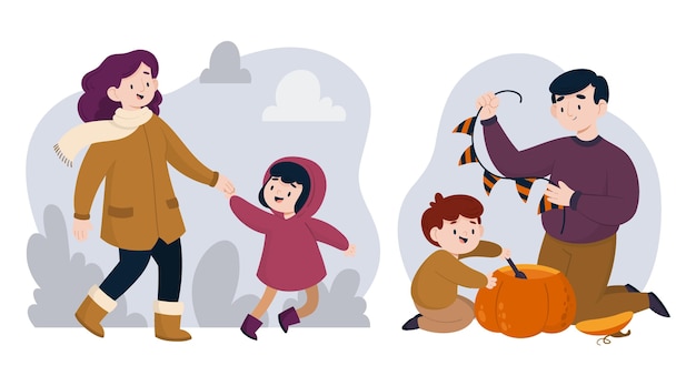 Free vector hand drawn flat family scenes