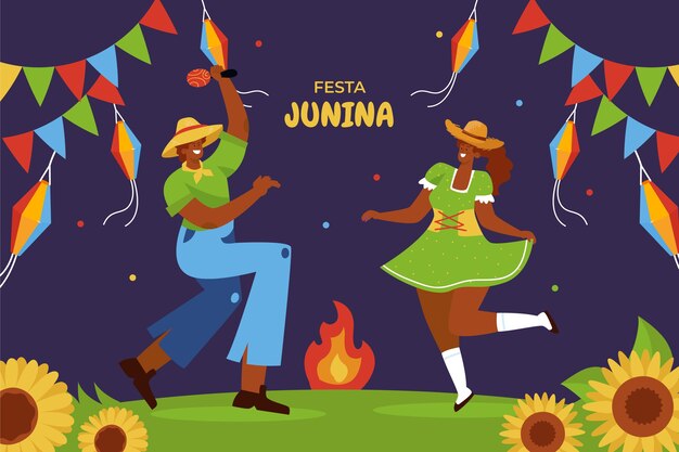 Vettore gratuito fondo piatto festas juninas disegnato a mano