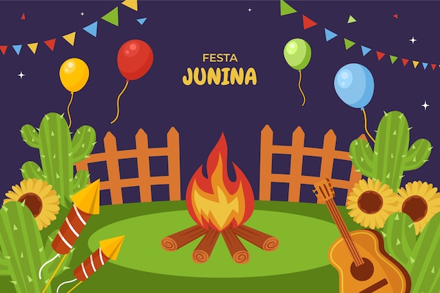 Vettore gratuito fondo piatto festas juninas disegnato a mano