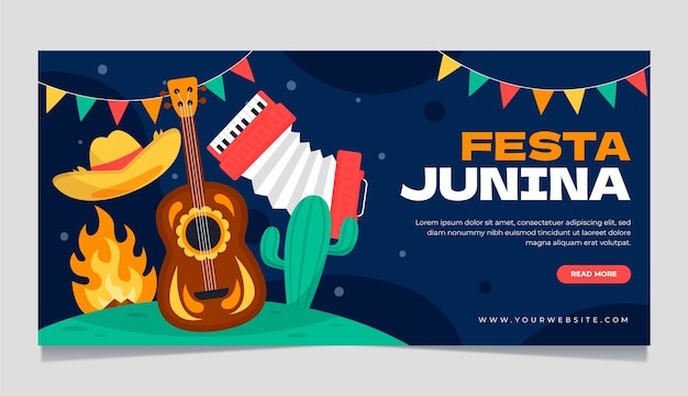 Hand drawn flat festas juninas banner