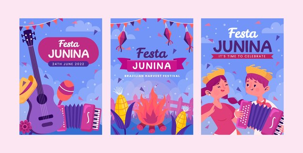 hand drawn flat festas juninas cards