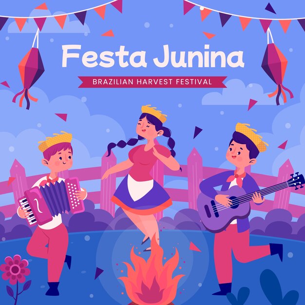 hand drawn flat festas juninas illustration
