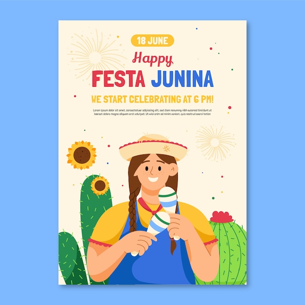 Hand drawn flat festas juninas poster or flyer
