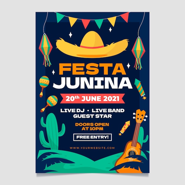 Hand drawn flat festas juninas poster or flyer