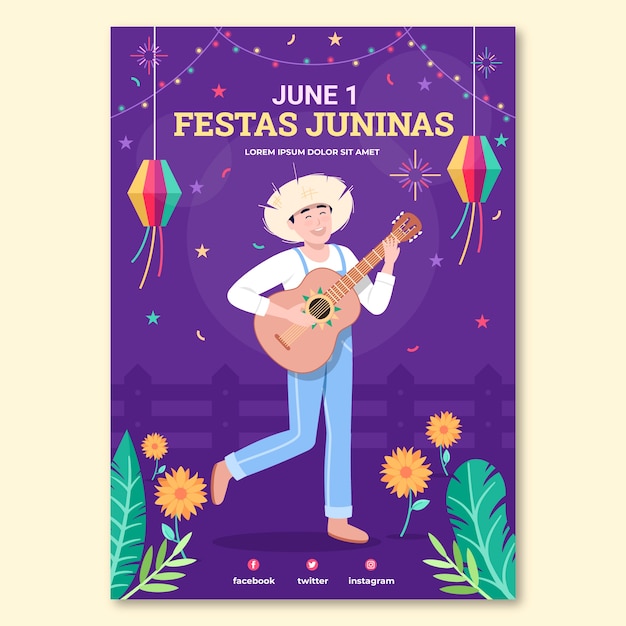 Ручной обращается плоский плакат или флаер festas juninas