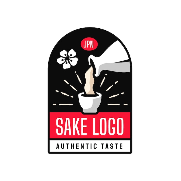 Vettore gratuito modello di logo di sake piatto piatto disegnato a mano