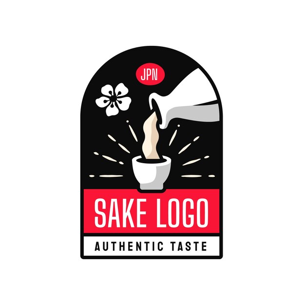 Hand drawn flat flat sake logo template