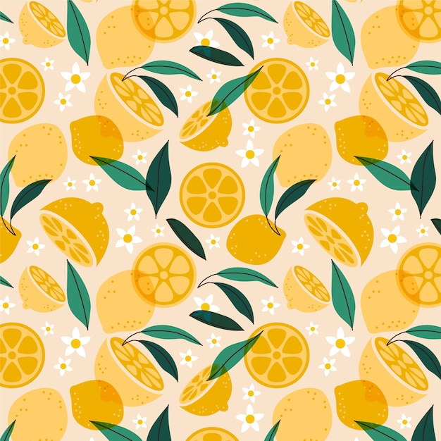 Free vector hand drawn flat fruit and floral pattern