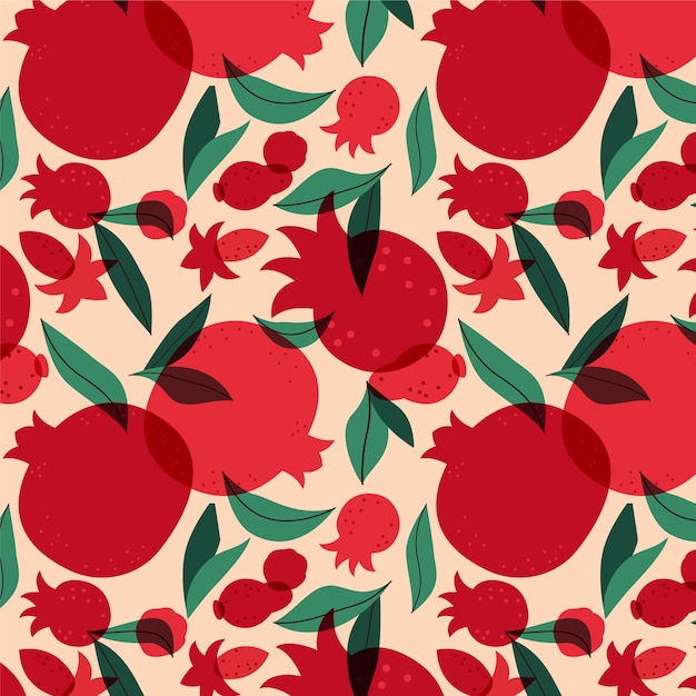 Hand drawn flat fruit and floral pattern