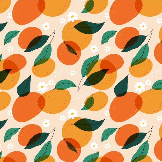 Hand drawn flat fruit and floral pattern